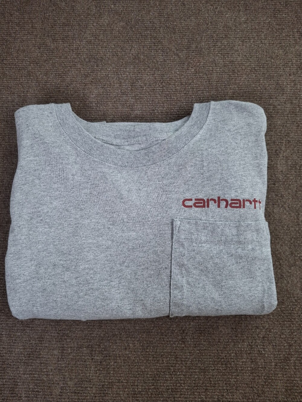 Carhartt Relaxed Fit Gray Long Sleeve Tee Red Logo Chest Pocket Size Medium